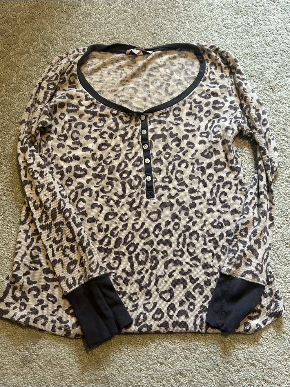 Victoria secret Leopard Print Long Sleeve Henley Top - Black Trim